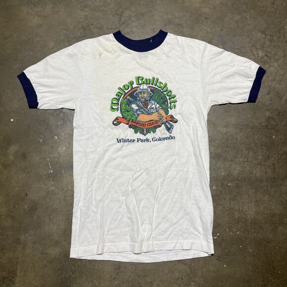 Vintage 70s Major Bullshotts Safari Club Ringer T-Shirt - Picture 1 of 5